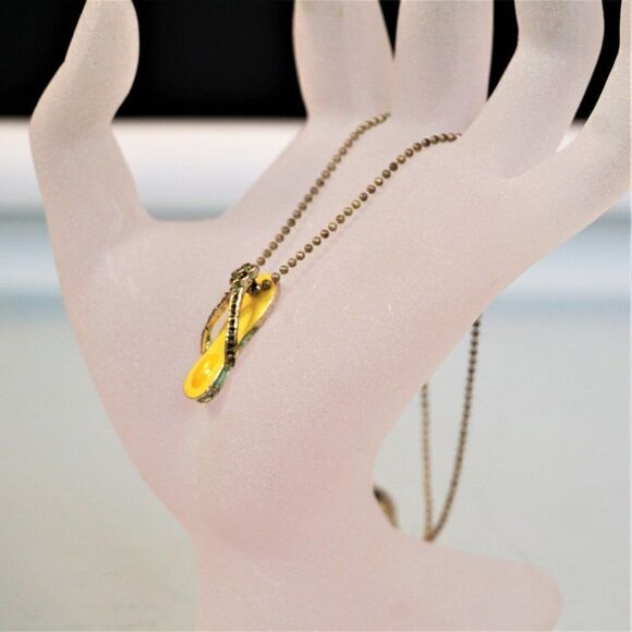 Flip Flop Pendant Enamel Rhinestones on Ball Necklace Vintage BTC Jewelry - Picture 4 of 8